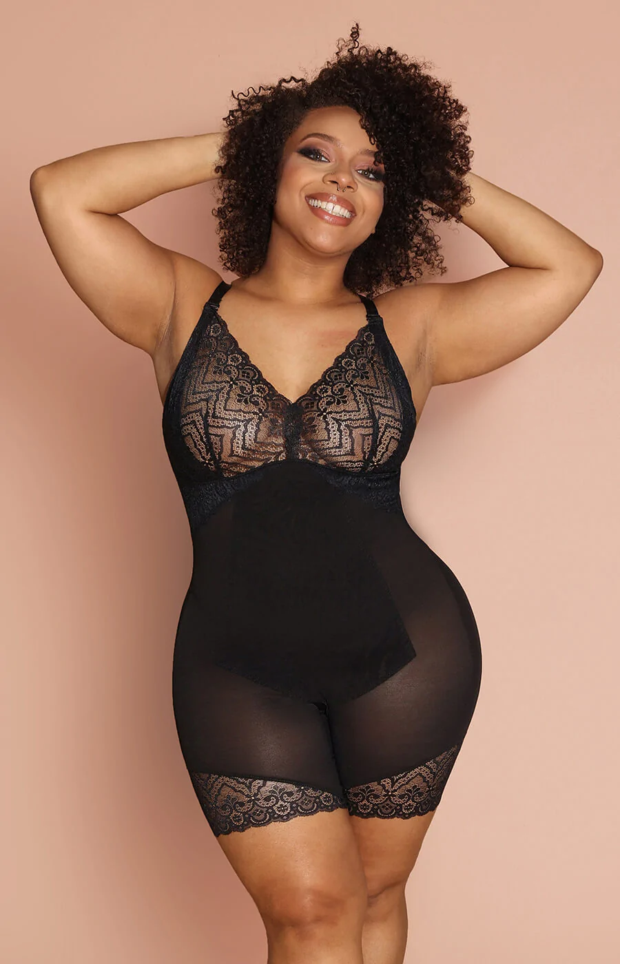 SOMETIMES Lace bodysuit, open back BLACK